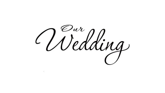 Elegant our wedding message our wedding text in monochromatic black and white cursive calligraphy. Suitable for wedding invitations and stationery.