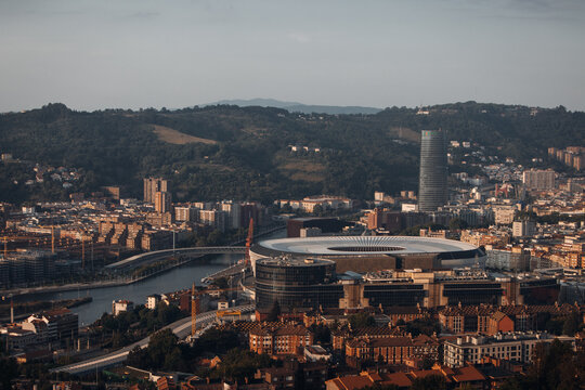 Aerial View of Bilbao, Spain with Modern Architecture and Urban Skyline
