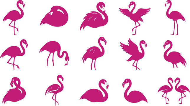 Breast cancer awareness vector bundle halloween themed collection featuring various pink flamingo illustrations in different poses for creative design and projects