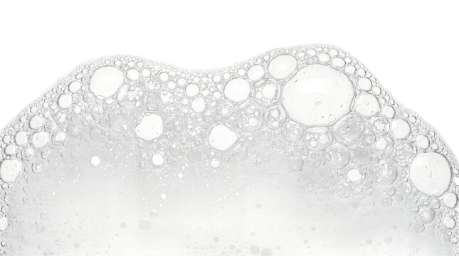 Abstract soap bubbles foam texture on white background, macro bubble pattern, clean minimal water surface backdrop