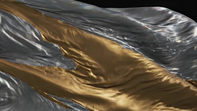 Abstract Metallic Silk Fabric Billowing with Chrome and Gold Textures