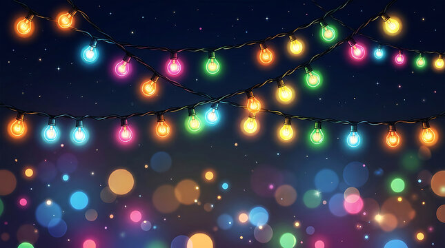 Multi-colored string lights gradient background, bokeh effect