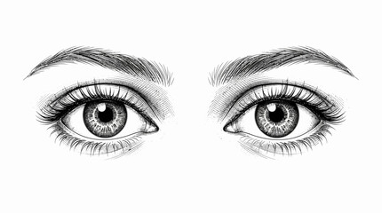 Fototapeta premium Hand-drawn female eyes with long eyelashes and eyebrows, realistic pencil sketch vector illustration, detailed human eye anatomy for beauty and makeup branding