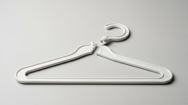 White plastic broken hanger on light gray background