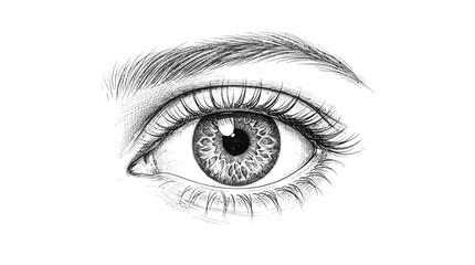 Obraz premium Detailed hand drawn human eye vector illustration, realistic pencil sketch of female eye with long eyelashes, anatomical eye drawing for medical or beauty design