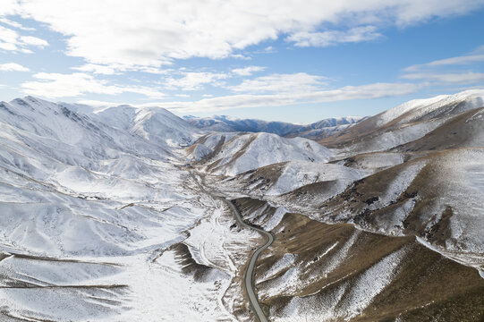 Aerial view of Lindis Pass in New Zealand