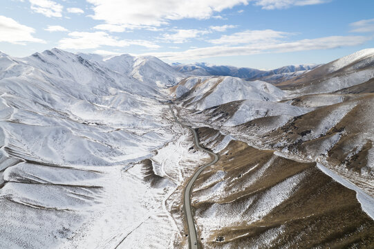 Aerial view of Lindis Pass in New Zealand