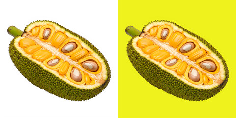 Fresh cut jackfruit and yellow background