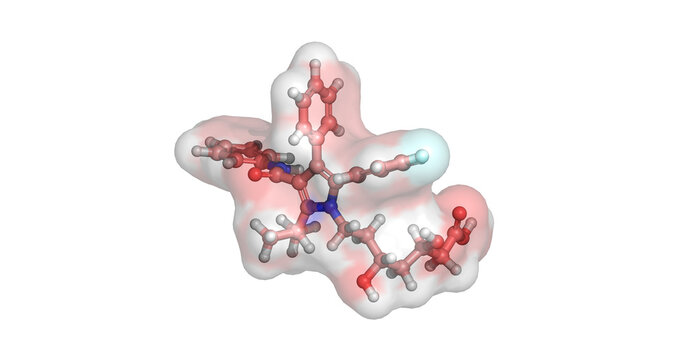 Atorvastatin, HMG-CoA reductase inhibitor for lowering cholesterol, 3D molecule 4K