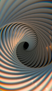 A digital 3d rendering of an abstract spiral tunnel with rotating