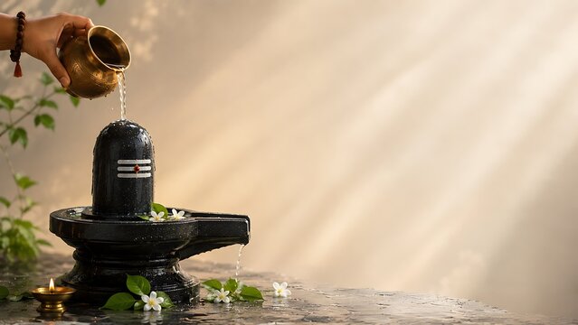Premium Sawan Somwar Commercial Background with Kalash Pouring Water on Shivling