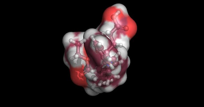 Sacubitril, neprilysin inhibitor for heart failure therapy, 3D molecule spinning, 4K