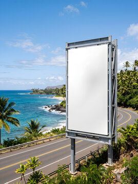 Vertical Outdoor Billboard Structure Mockup along Coastal Ocean Highway