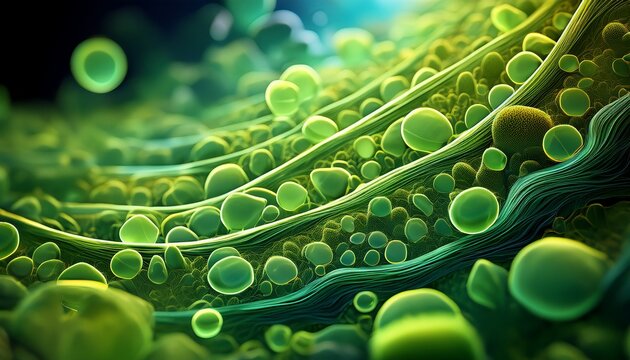a microscopic view of algae cells highlighting the potential for biofuel production from algae and its contribution to sustainable energy generative ai