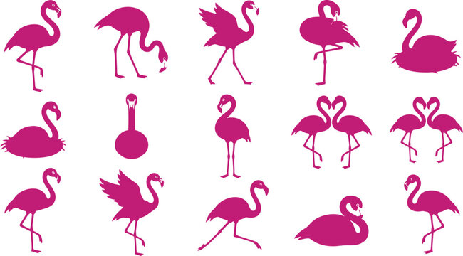 Breast cancer awareness vector bundle halloween themed pink flamingo silhouettes collection featuring various poses for creative design projects and seasonal holiday graphics