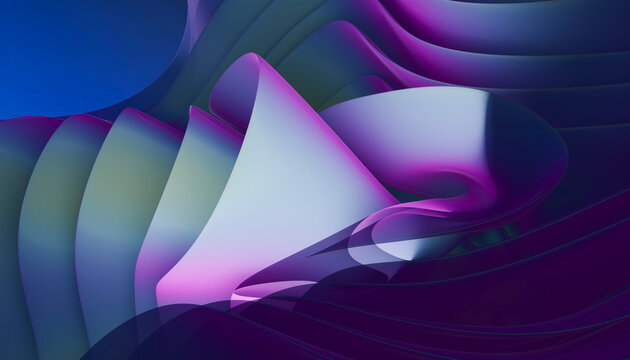 Abstract digital 3d rendering of fluid purple and blue curves