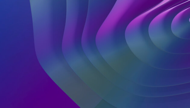 Colorful 3d rendering of curved concentric layers in blue and purple