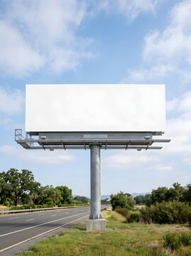 High Highway Billboard Structure Mockup Standing on Highway Roadside