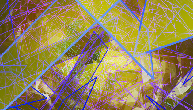 An abstract digital rendering featuring colorful geometric lines