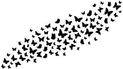 Obraz premium Butterfly silhouettes floating in air set with minimalist black outlines featuring delicate wings, monochrome design, and clean vector art with soft shadows