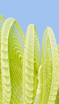 3d rendering of a yellow curved grid structure with abstract modern