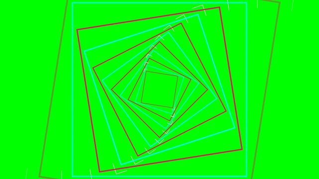 Abstract geometric pattern with rotating nested squares on green background