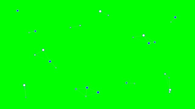 Abstract constellation of blue and white dots connected by thin white lines