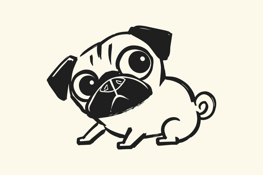 Pug Puppy Naive Art Vector Illustration