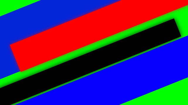 Abstract composition featuring bold diagonal stripes of primary colors