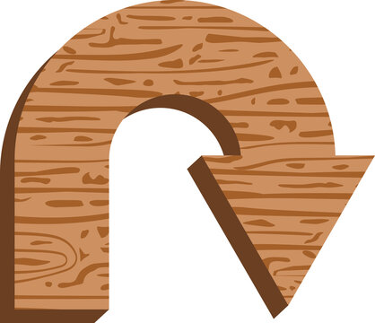 Wooden U Turn Arrow Flat Vector Illustration, Rustic Direction Sign Cartoon Icon