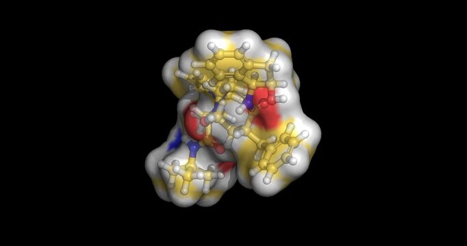 Indinavir, HIV-1 protease inhibitor for antiretroviral therapy, 3D molecule spinning, 4K