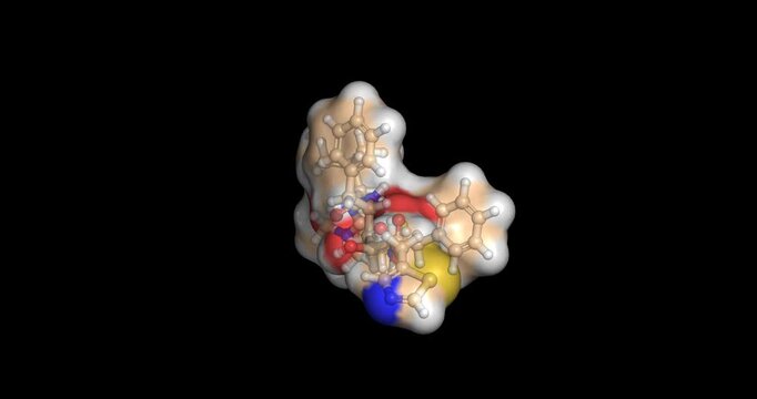 Ritonavir, HIV protease inhibitor and pharmacokinetic booster, 3D molecule spinning, 4K