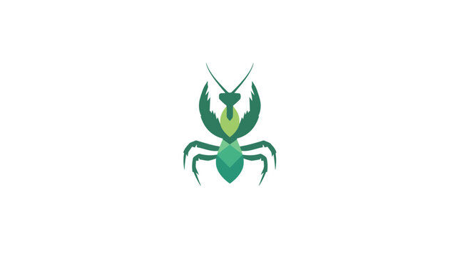 Geometric green praying mantis insect logo icon.