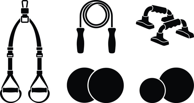 Silhouette collection set of home workout accessories including suspension straps jump rope and push up bars