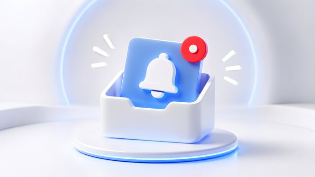 Push notification bell icon with red alert dot in digital inbox representing incoming messages social media engagement and application updates