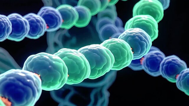 Microscopic View of Streptococcus Bacteria Chains Under Laboratory Microscope.