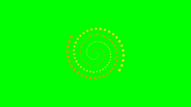 A vibrant yellow dot spiral pattern set against a solid bright green background