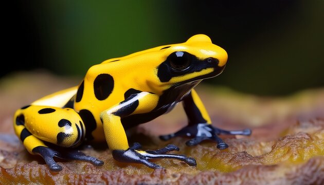 bright yellow poison dart frog with black spots