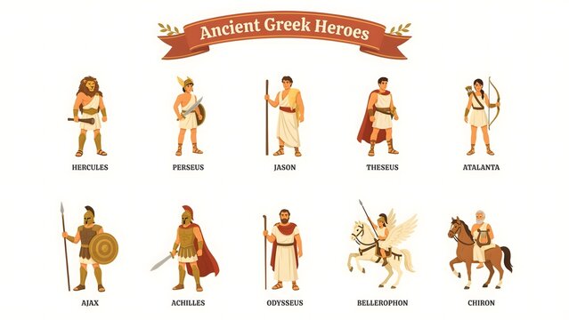 Ancient greek heroes collection with mythical characters set.
