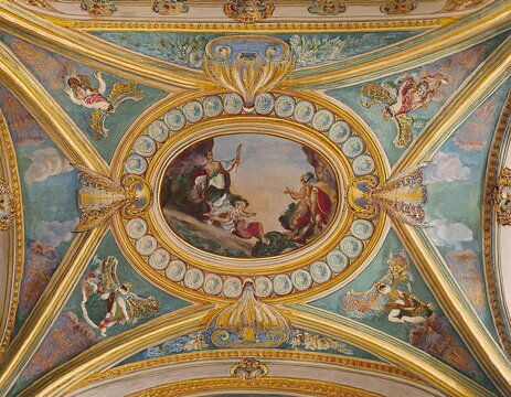 ceiling painting in royal chateau ceiling fresco in cathedral baroque art