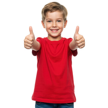 Happy boy giving two thumbs up gesture isolated on transparent background