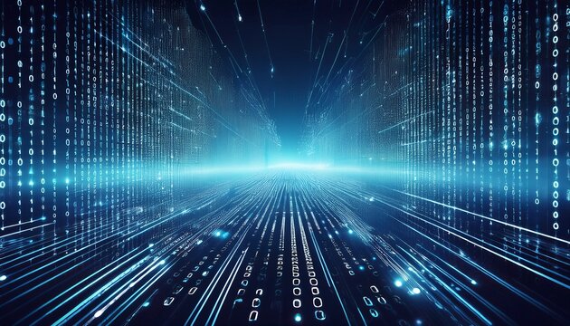 digital data stream with binary code zeros and ones technology background with matrix symbols