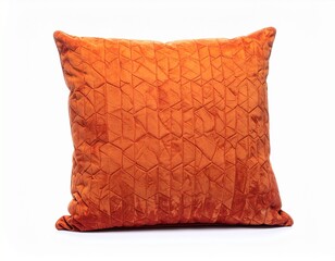 Obraz premium Worn burnt orange throw pillow with faded geometric pattern isolated on white background