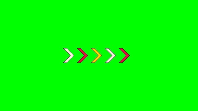 A single red chevron arrow pointing to the right on a bright green background