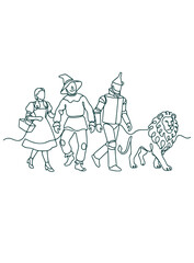 Fototapeta premium Line Art of Four Fantasy Characters