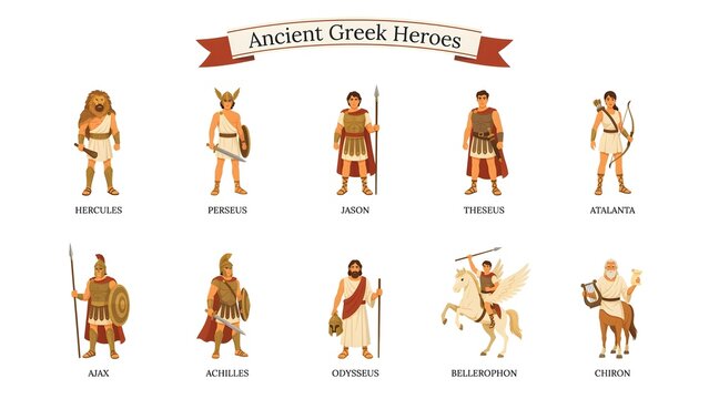 Ancient greek heroes set with legendary mythological characters.