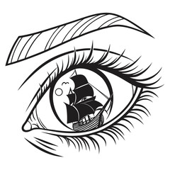 Human eye with sailing ship reflection in pupil reflection maritime nautical illustration © AR