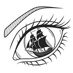 Artistic human eye illustration with sailing ship reflection maritime nautical © AR