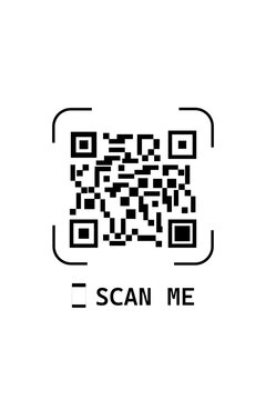 Black square with the text "Scan Me" at the bottom represents a QR code or scanning. Vector illustration.