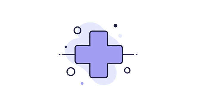 Plus Sign Icon with Abstract Shapes and Dots - Medical and Health Concept